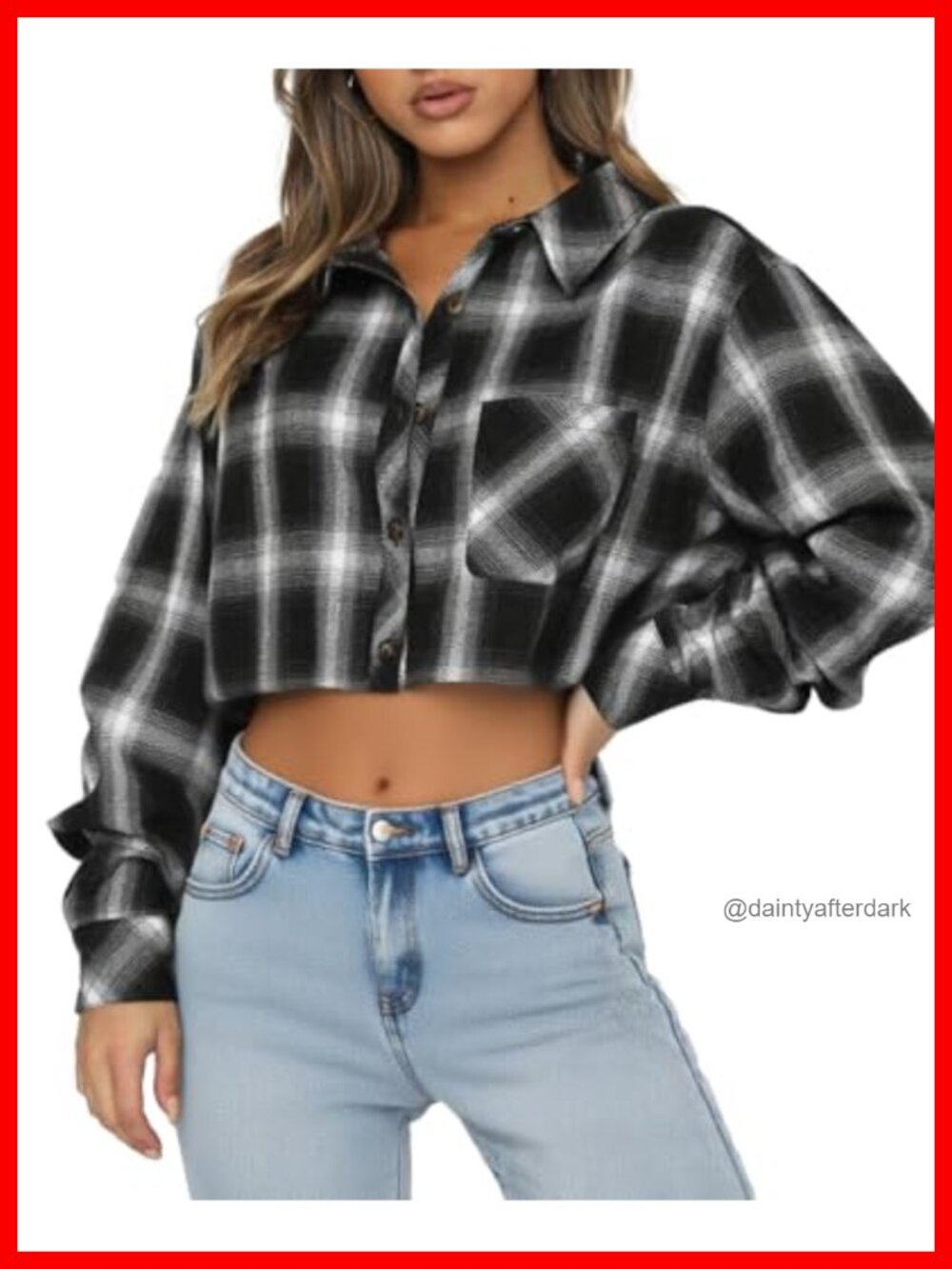 Cropped Flannel Shirt Button Down Long Sleeve Plaid Crop Top